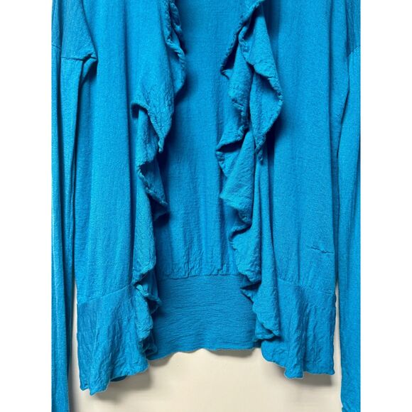 STELLA MCCARTNEY Wool/Cashmere Blue Ruffle Front Cardigan, Sz 40 (S) - Picture 2 of 10